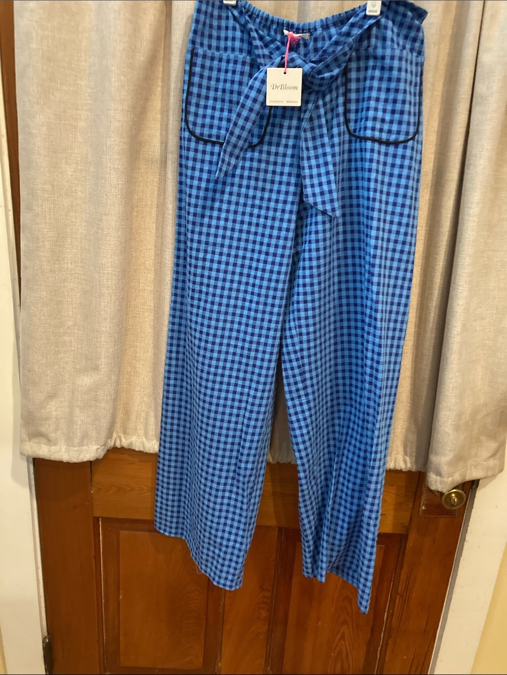 Dr Bloom Vinchy bow pant ML. New. bloomGingham Tie-Waist Wide Leg Pants